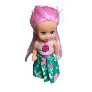 Zuru Sparkle Girlz Pink Hair Princess Green Floral Dress Kids Doll w/ Shoes 2019